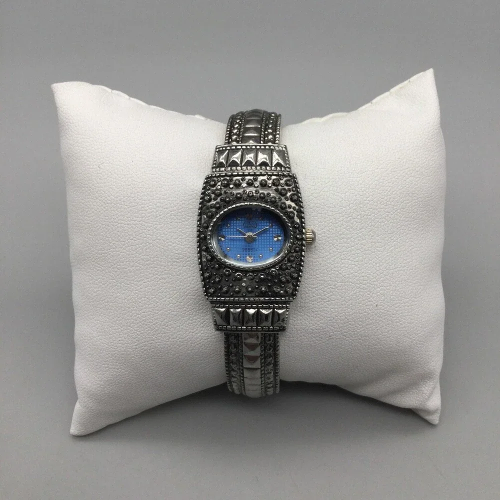 USS Womens Watch 21mm Blue Dial Silver Tone Marcasite Style Bangle New Battery